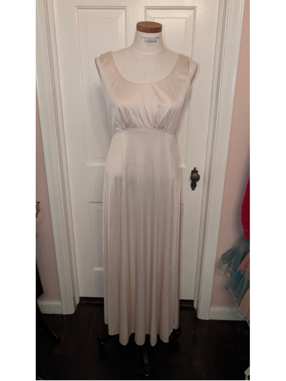 Vintage 70s Unbranded Maxi Dress Size 12 Beige